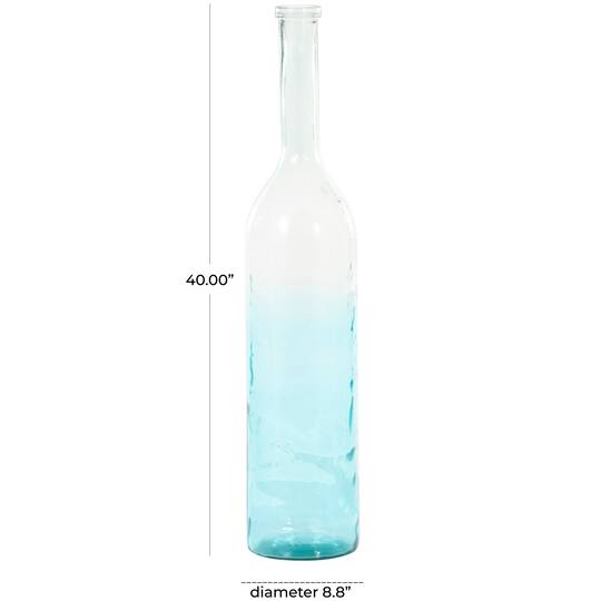 Teal Recycled Glass Handmade Tall Ombre Floor Vase